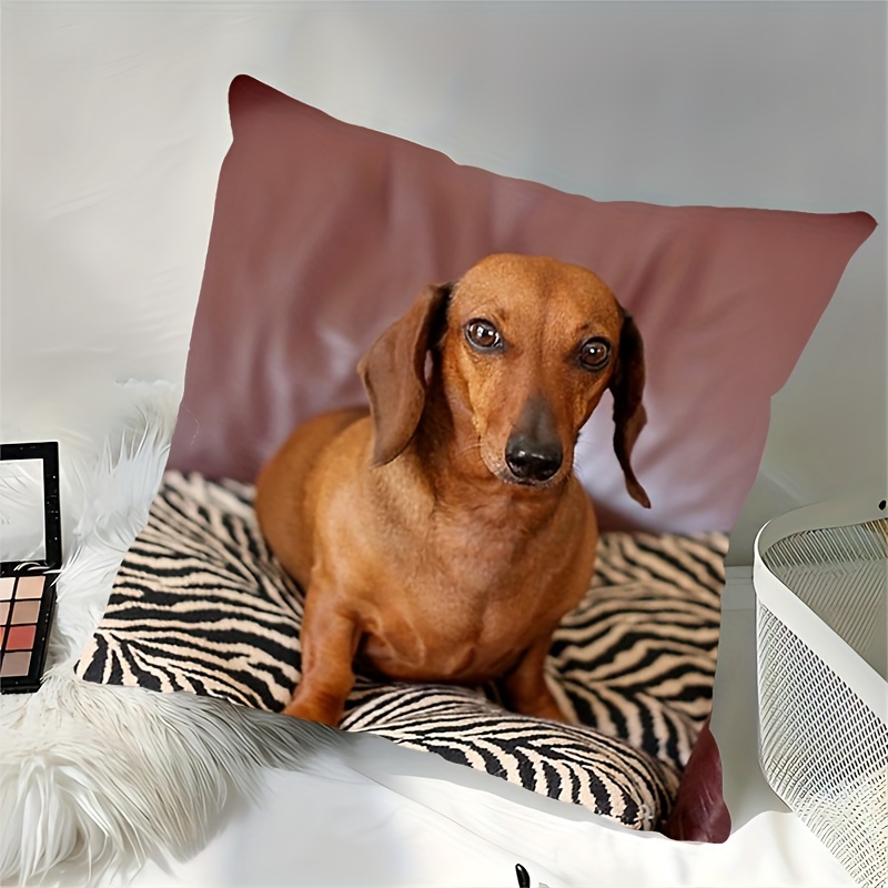 contemporary dachshund portrait design throw pillow 18x18 inches soft polyester machine washable with zipper closure ideal for home office and party decor details 1