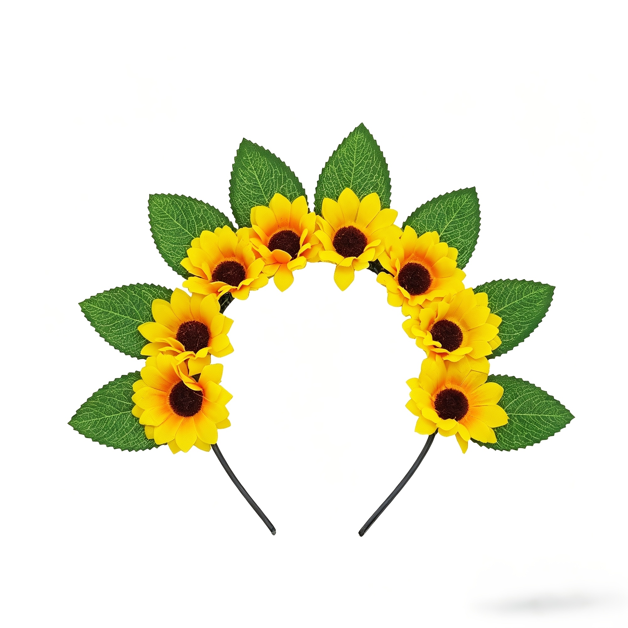 TEMU 1pc Summer Sunflower Green Leaf Headband, Bright Pastoral , Suitable For Scenic Area Travel, Seaside Photoshoot, Party Atmosphere Decor