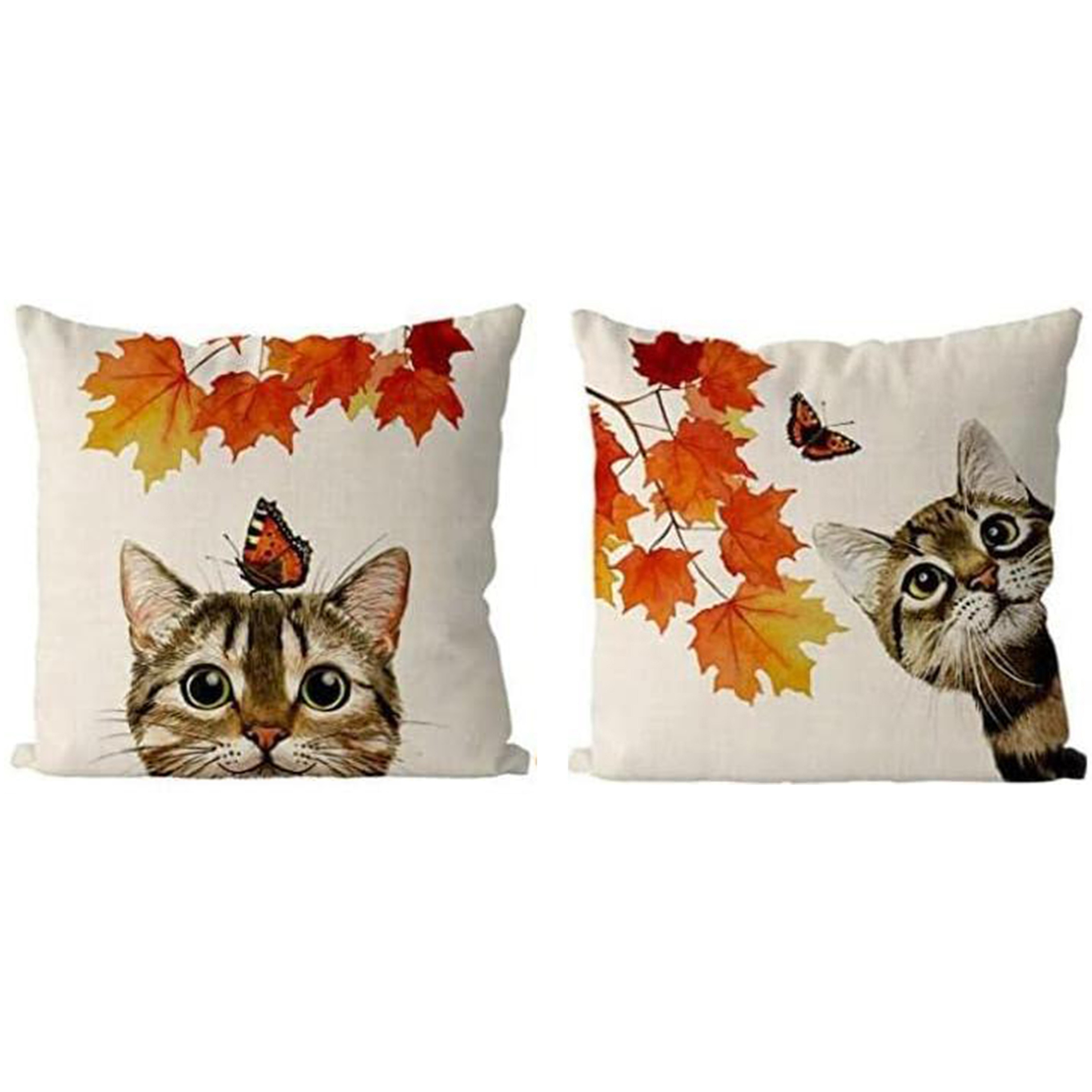 

2pcs Pillow Covers - Cat, Butterfly & Hello | Farmhouse Decor Throw Pillowcases For Home & Outdoor Use | Machine Washable | Zip Closure | Various Sizes (16x16/18x18/20x20inch) | No Insert