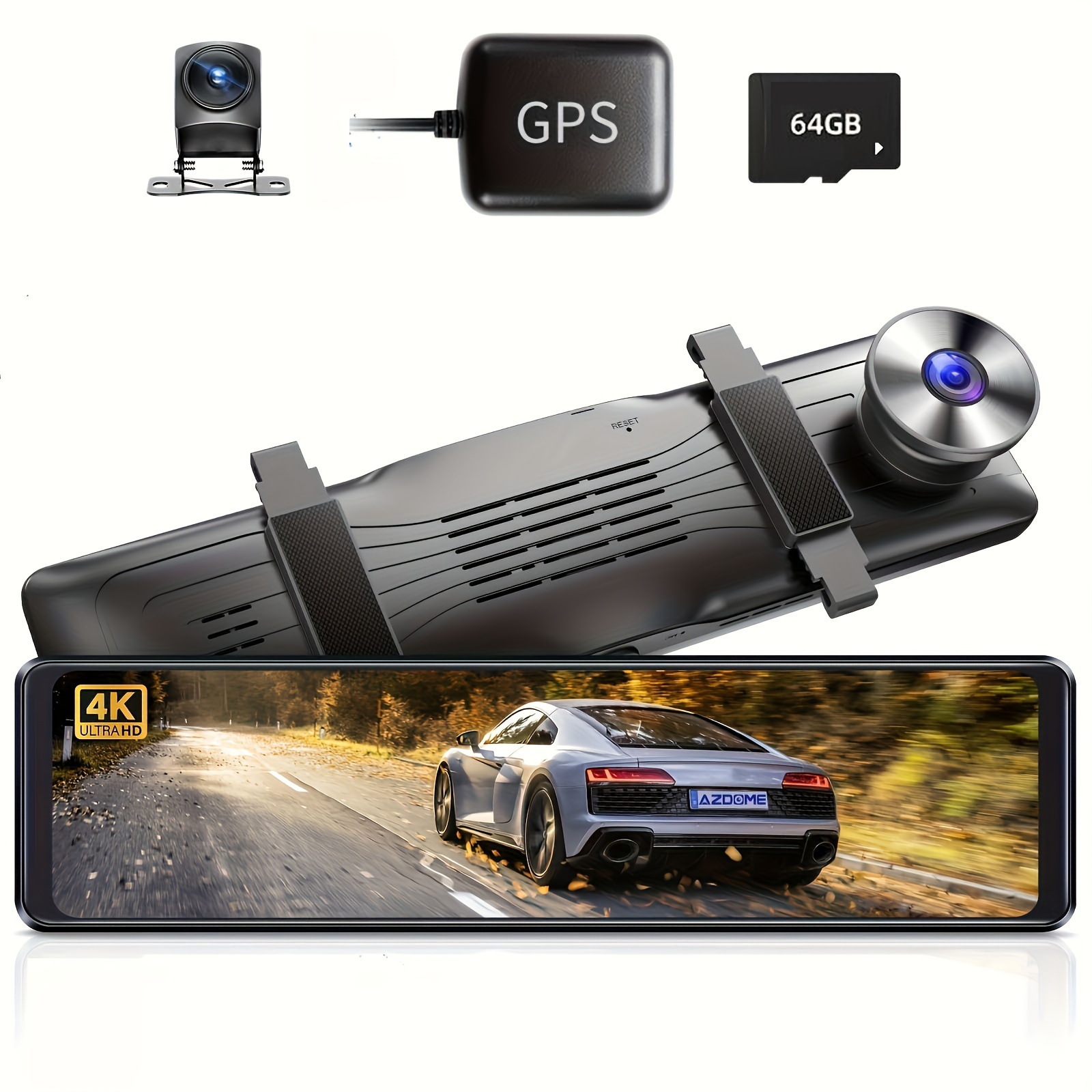 

Azdome Pg19x Front And Rear 4k+1080p Dash Cam, Rear View Mirror Camera, 12" Ips Full Split , Free 64gb Card, Build-in Wifi And Gps, Type C, 170° Wide , , Loop Recording, Easy To Insall