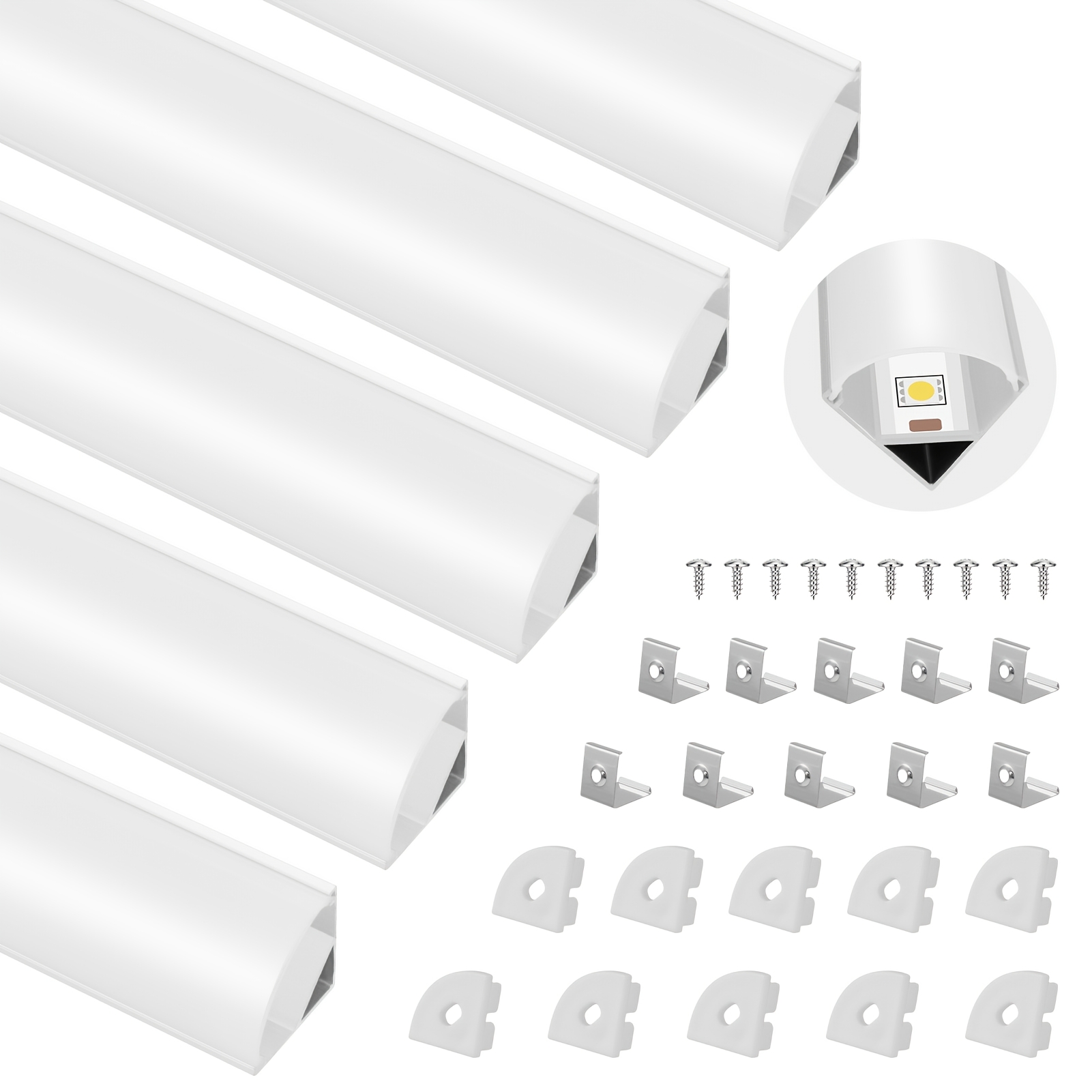 Image of 5pcs 1m V-shaped Led Channel System, Rectangular Triangle Light Trough, Light Aluminum Profile With Opal Lens Cover, Extruded Aluminum Profile Housing Frame, Guide Strip For Light Strip