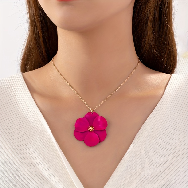 

1pc Rose Red Flower Pendant Necklace Elegant Style Alloy Necklace Romantic Accessories For Fating Wear