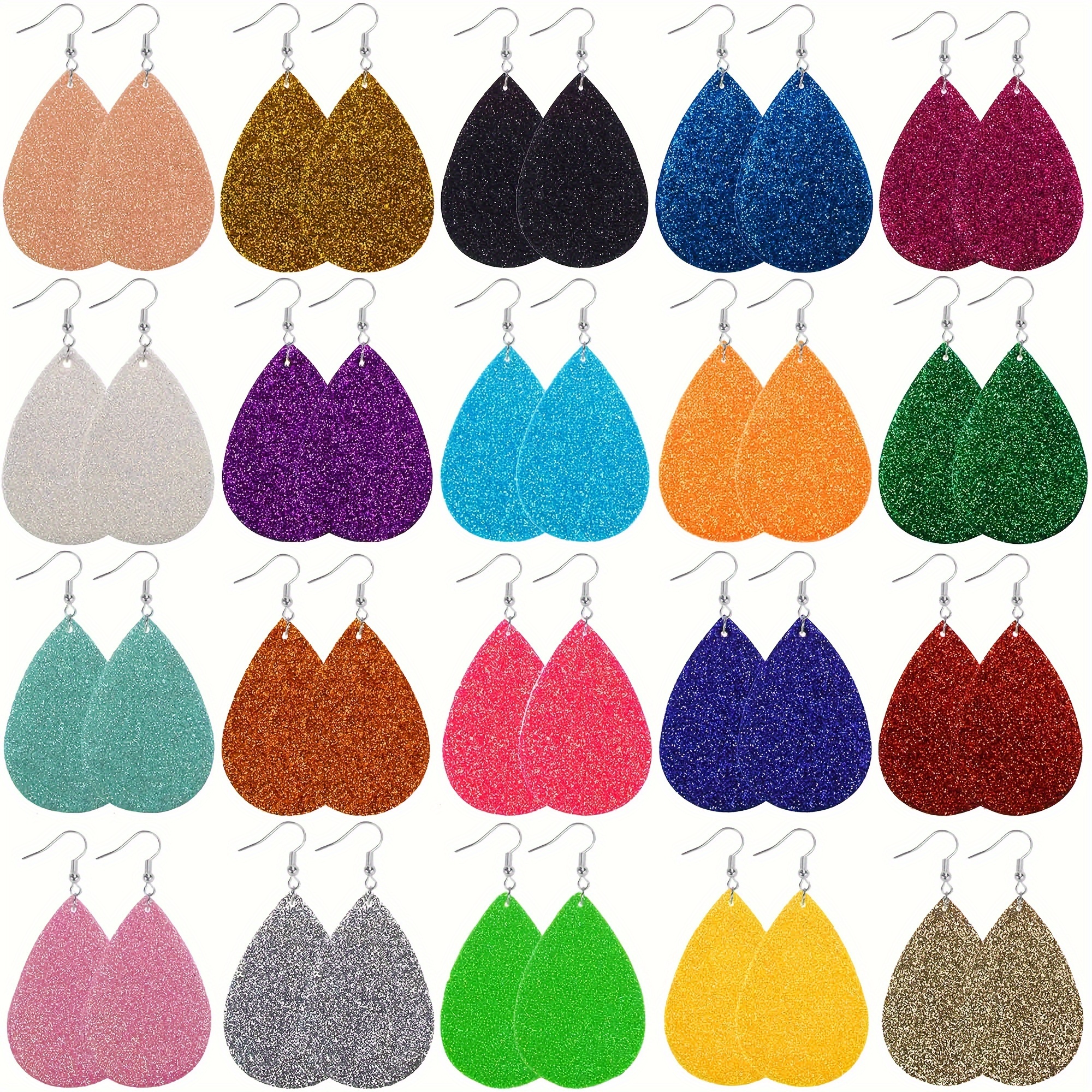 

20 Pairs Glitter Teardrop Earrings Set, Multicolor Sparkling Sequins, Elegant Festive Jewelry Assortment For Women