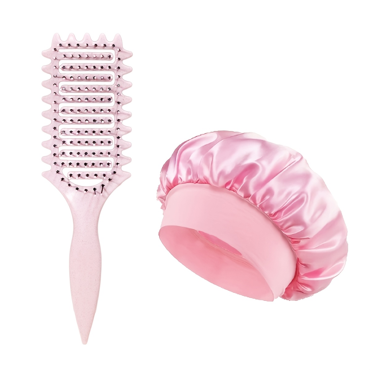 TEMU 2pcs Curling Brush Hair Set - Portable Hollow Curling Styling Comb With Nylon Brushes And Abs Handle, Satin Bath , Suitable For All Hair Types