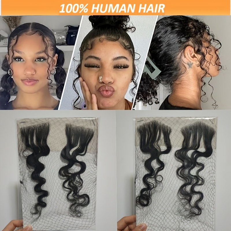 

2pcs Curly/ Swiss Hd Lace Baby Hair For Women - 100% Human Hair, Invisible Hairline, Reusable, Fit, With Realistic Look