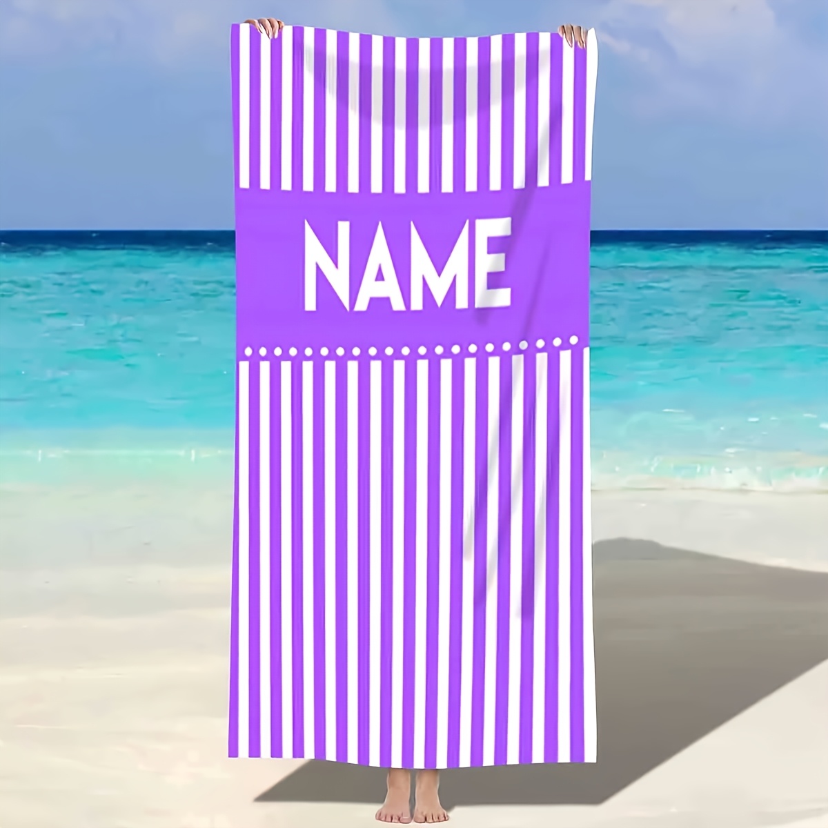 TEMU 1 Personalized Custom Name Beach Bath Towel, Customizable Beach Towel, Super Absorbent Quick-dry Microfiber Swimming Towel, Suitable For Beach,