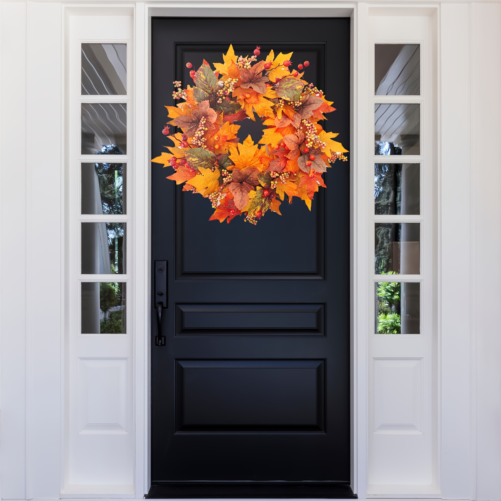 

22-inch Autumn Harvest Wreath - Large Fall Door Decor With Maple Leaves, Pine Cones & Berries For Thanksgiving And - Indoor/outdoor Home Decoration