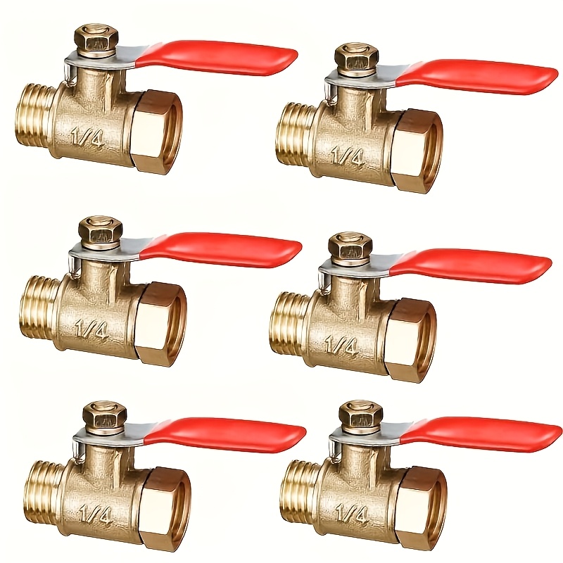 TEMU 6pcs High Pressure Brass Ball Valves - Industrial Machinery Air Compressor Shut-off Valves, G1/4 Female Thread To Male Thread