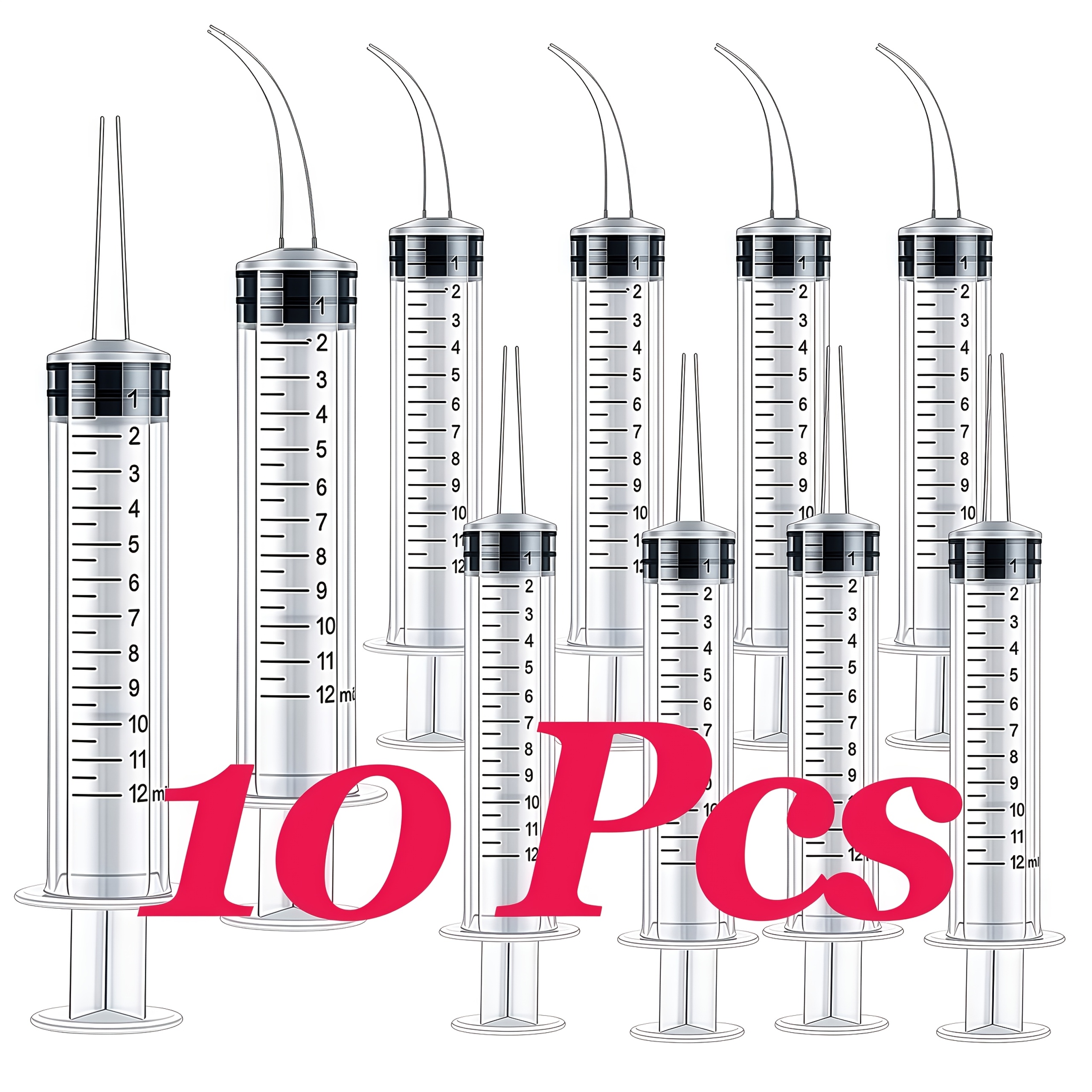 10pcs Straight/angled 12ml Syringe Set, Syringes Injection