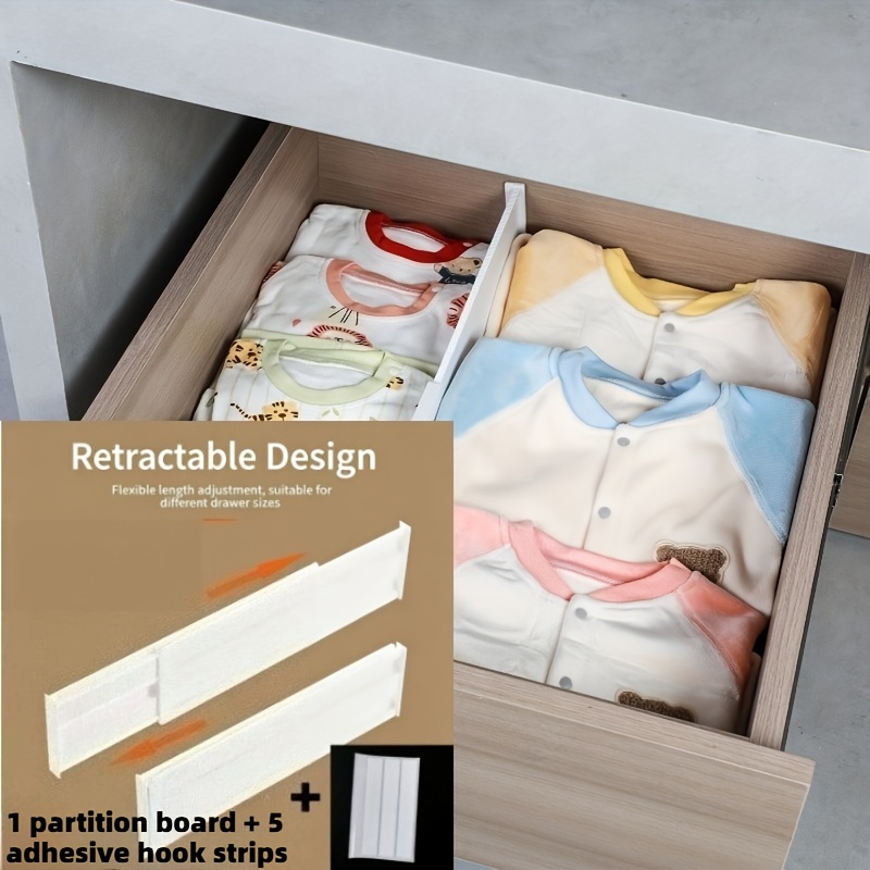 TEMU 6pcs (1pc Divider And 5pcs Stickers) Adjustable Drawer Separator Set, With Plastic Dividers, Suitable For Kitchen Utensils/socks/lingerie/desk