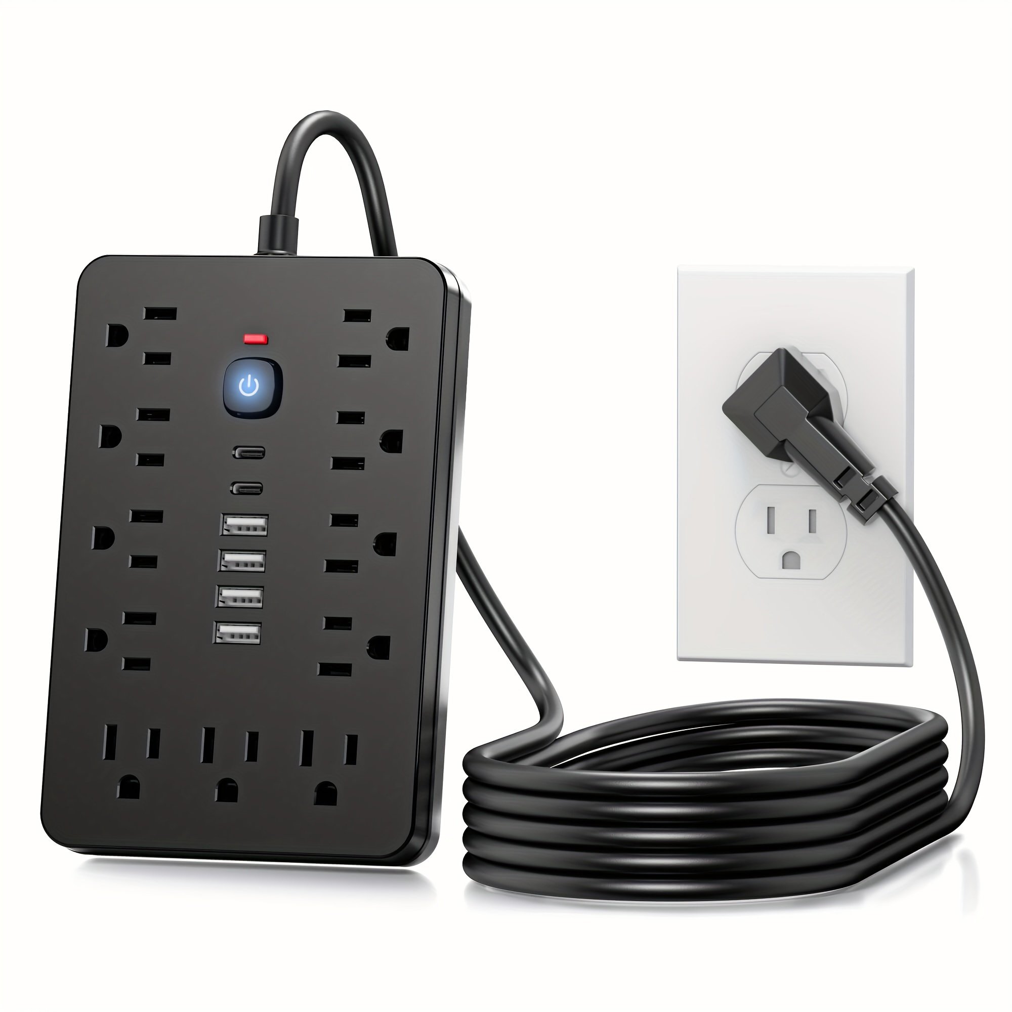 

17-in-1 Protector With 11 Ac Outlets, 4 Usb , And 2 Type-c , Flat Plug With 5ft And 10ft Cord Options, Wall Mountable With Switch, Us Plug For Home, Office, And Dorm