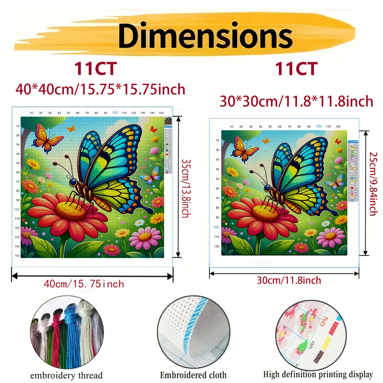 DIY Cross-stitch Printed Kit, Unframed, Colorful Butterfly Pattern