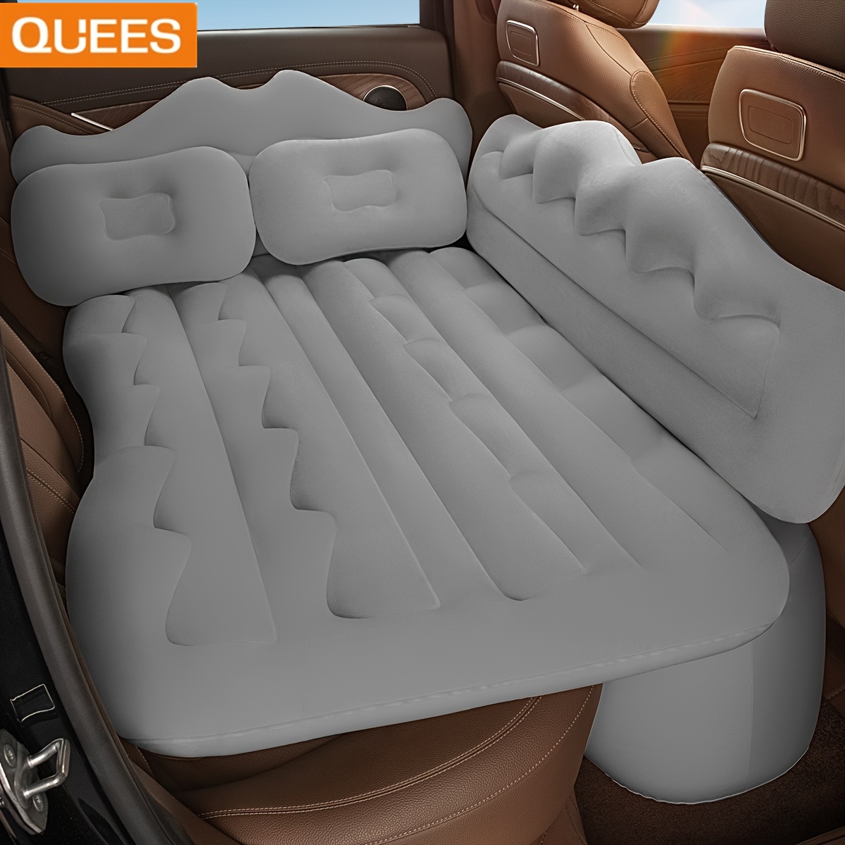 

Quees Inflatable Air Mattress With Sides For Car, Portable Travel Camping Mattress