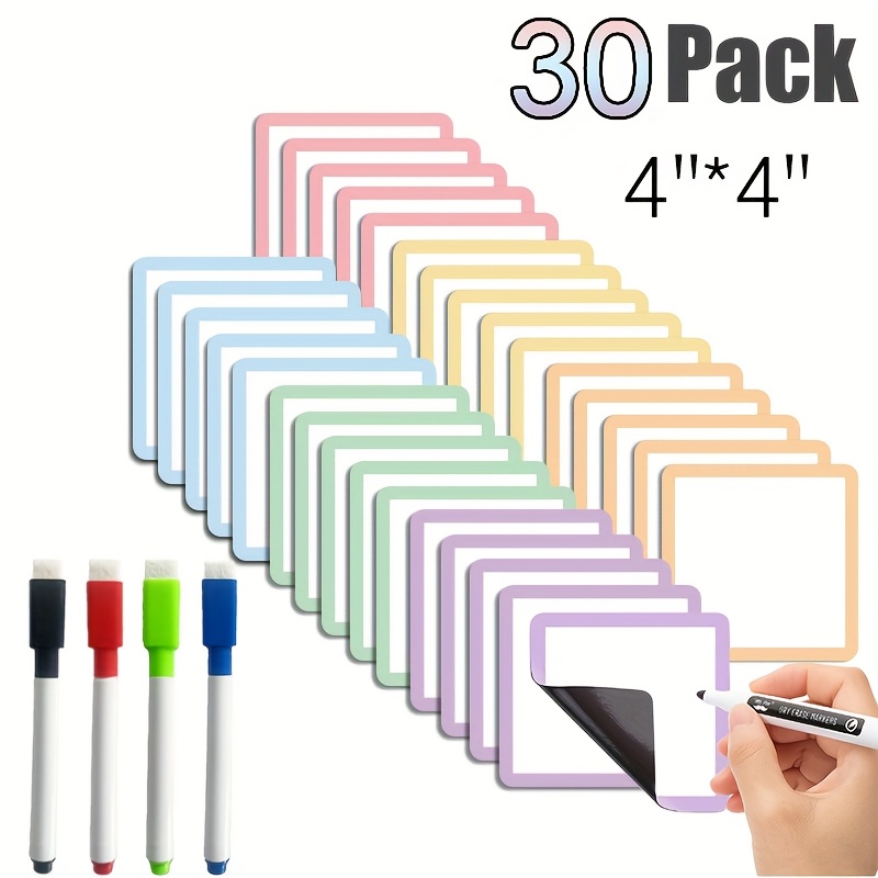 Image of 30 Reusable Magnetic Sticky Notes, Decorated With Christmas Magnets, 4x4 Inches - Back-to-school Supplies - With 4 Markers - Perfect For Office, Classroom Organization, And Home Reminders