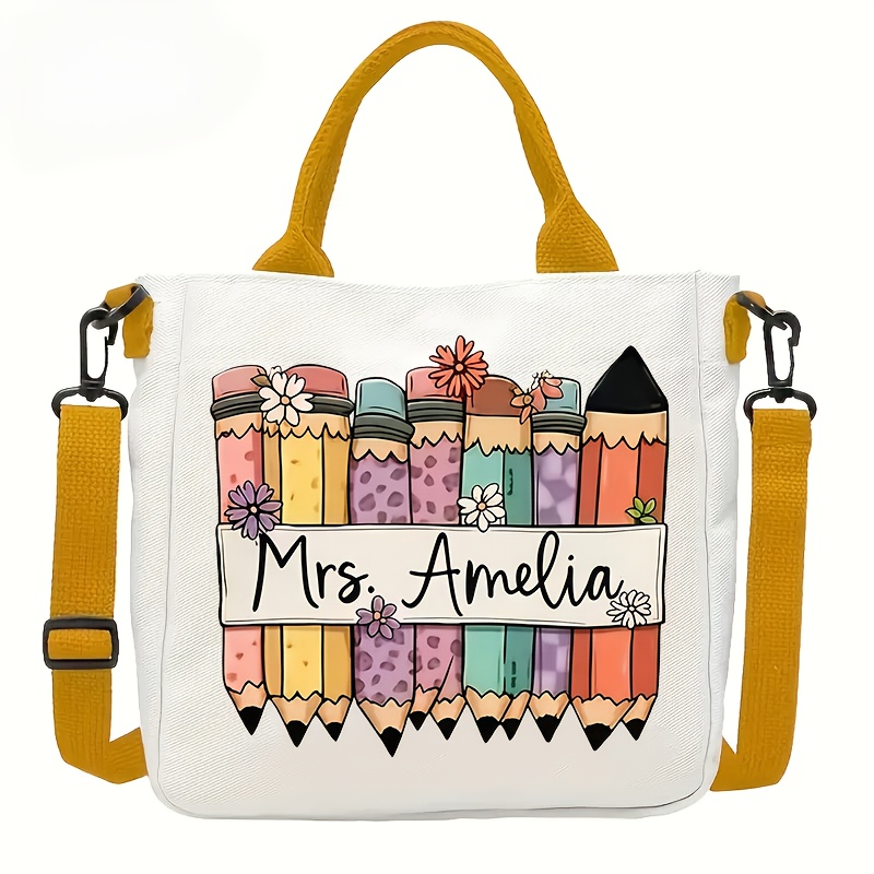 TEMU Custom Name Crossbody Shoulder Bag, Cute And Portable Organizer Bag, Ideal For Teacher's Day, Valentine's Day, Halloween, Thanksgiving, And
