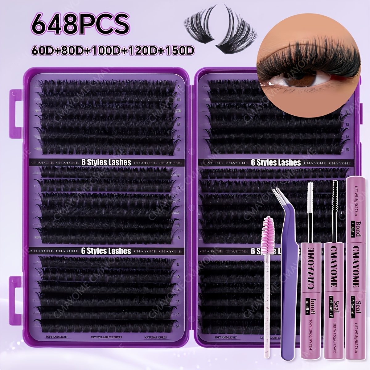 648/684/720pcs False Eyelash Set, D , Mixed Densities 60d-150d, 8-16mm, Large Eyelash Kit, Great For Beginners And Pros, Natural, Lightweight, Soft Diy Individual Lashes, Perfect As A Gift