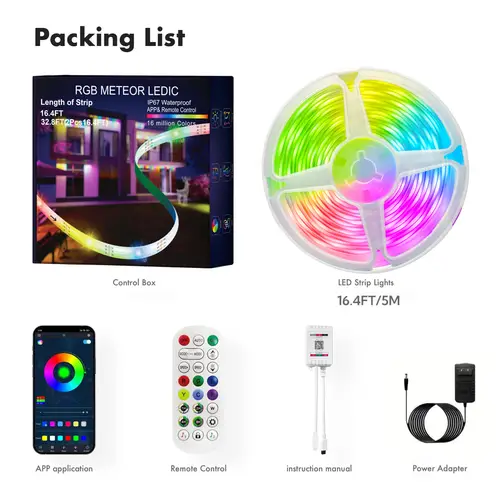 outdoor led strip lights 16 4ft 32 8ft rgb ic smart led outdoor lights led lights with 24 key remote and bt app control ip67 led lights rgb ic color changing outdoor lights for patio decorations party and eave