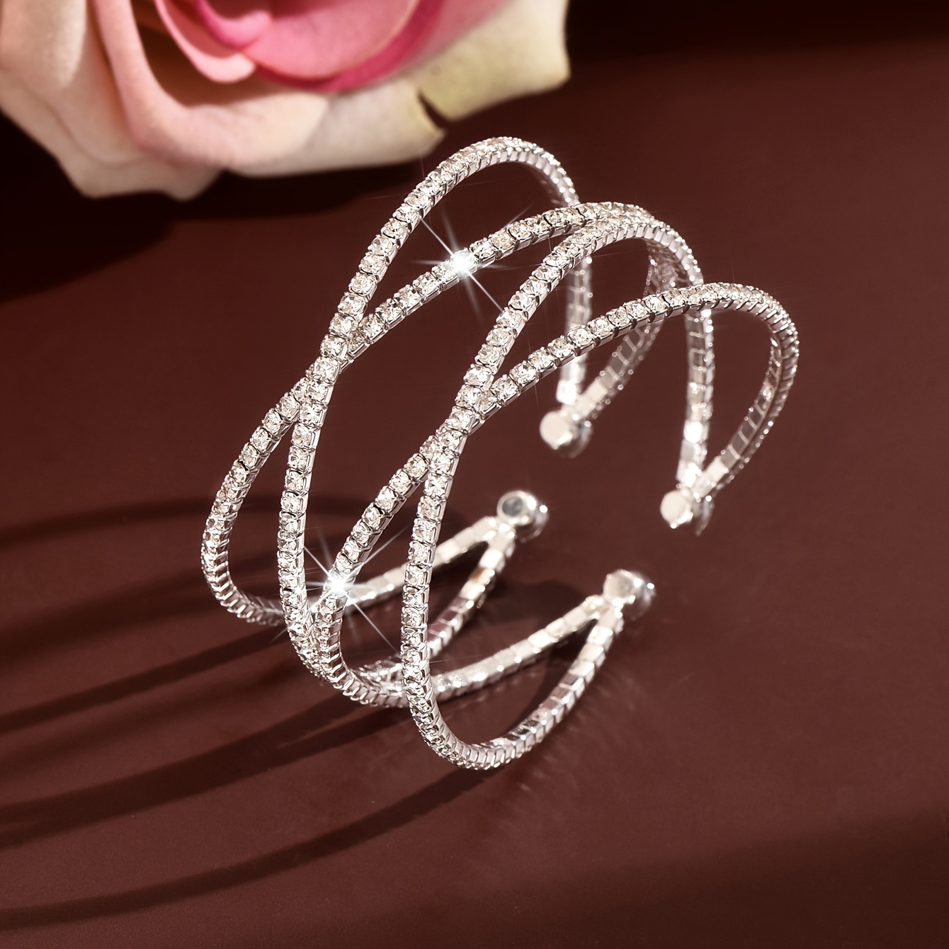 Women's Rhinestone Open Bangle, Slender Multi-Strand Design