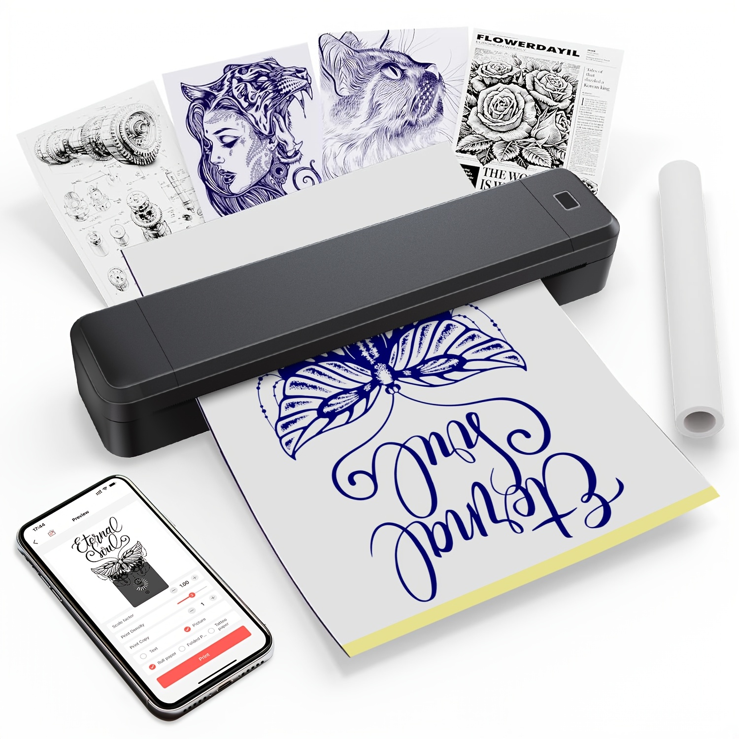 Image of X8 Portable Inkless Printer, Travel Wireless Printer, Thermal Tattoo Machine, Supports A4 And Us Letter Thermal Paper, Compatible With Mobile Phones And Laptops, Suitable For Business, Travel