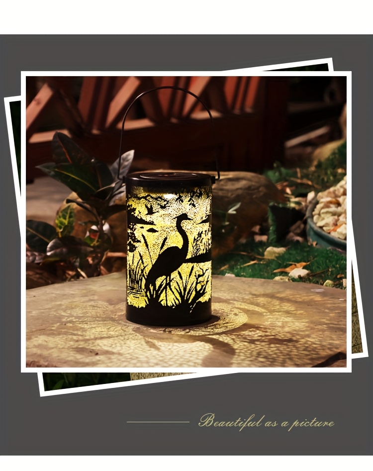 1pc flamingo heron solar lantern outdoor garden decoration   hollow projection light hanging light chandelier courtyard landscape light led handheld light built in 1 2v rechargeable battery details 4