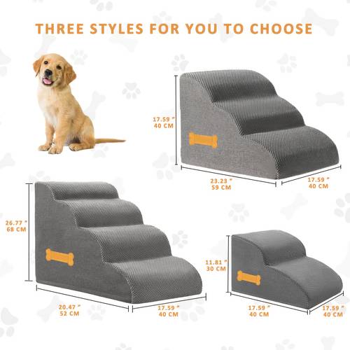 dog stair 2 3 4 for dogs and cats soft and non slip sponge steps used in beds and sofas washable cover grey