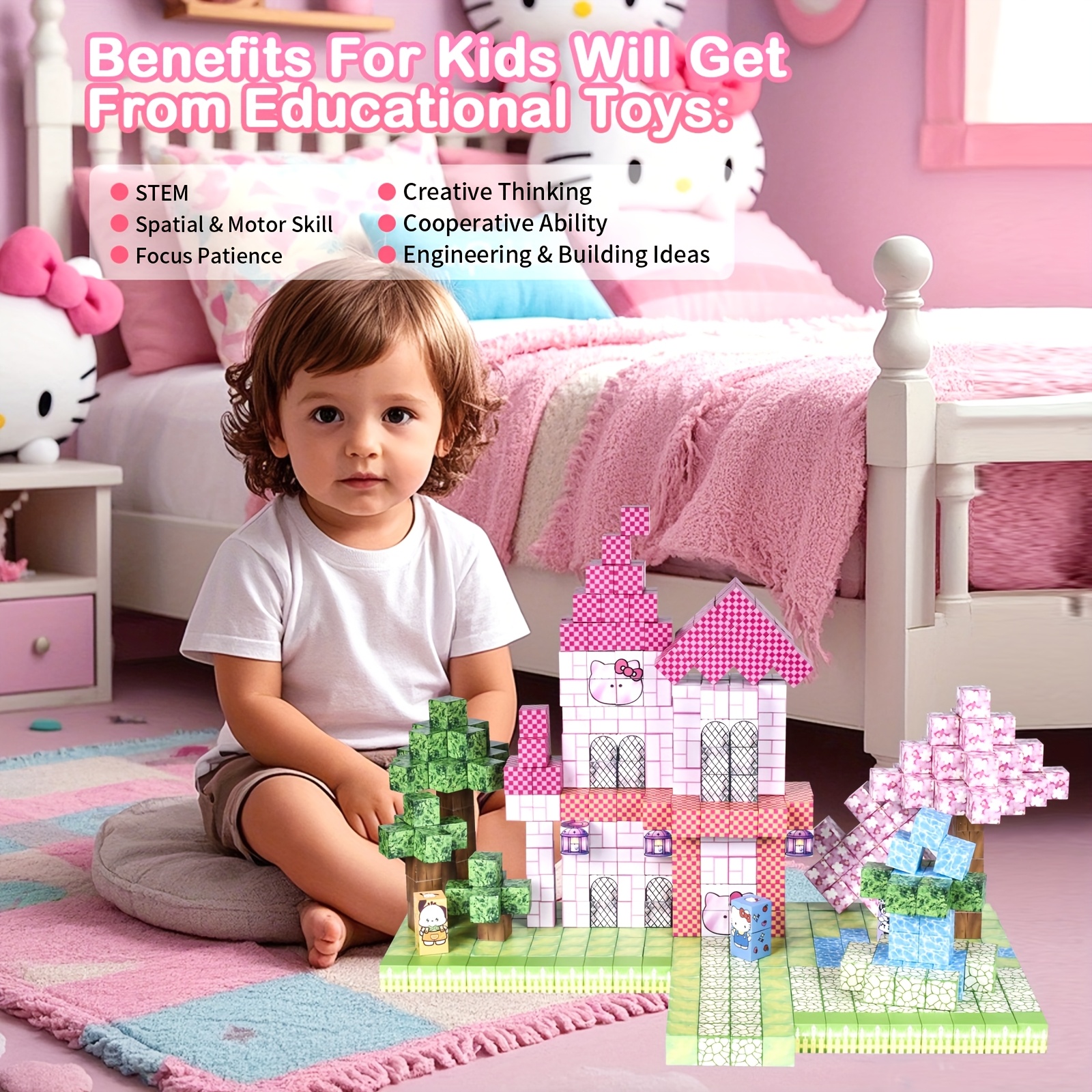 Sanrio'S for hello kitty 100 - Piece Magical STEM Set: Build Enchanting Bow - Castle Kingdoms