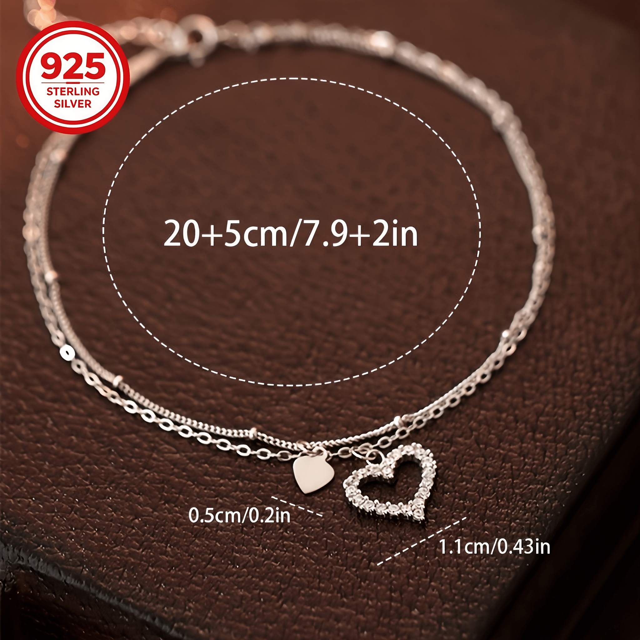Women's Double-Layer Hollow-Out Heart Anklet, S925 Silver