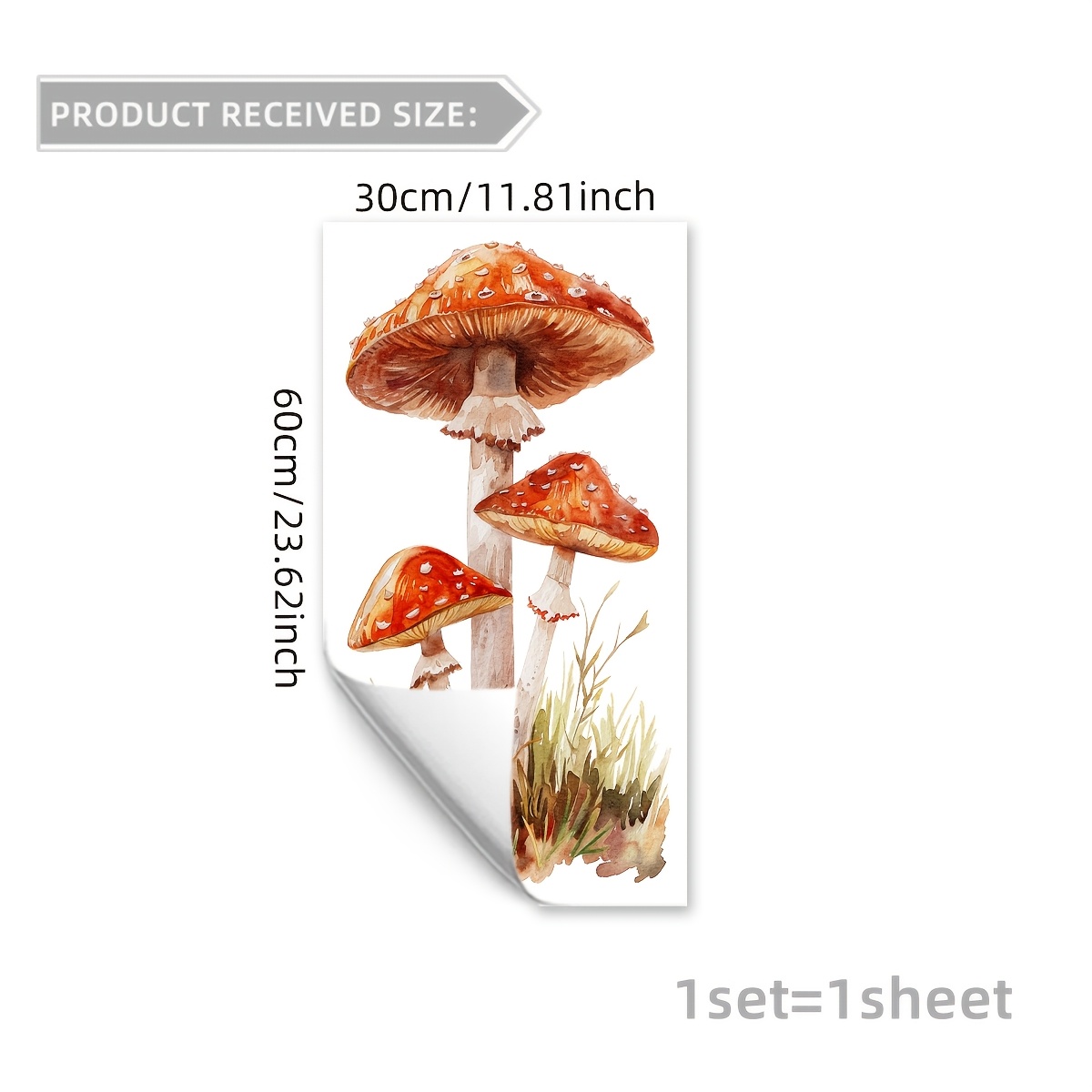 Image of Red Mushroom & Greenery Wall Decal, 11.8"x23.6" - & Peel, Removable Pvc Home Decor For Living Room, Bedroom, Hallway - Whimsical Forest Scene