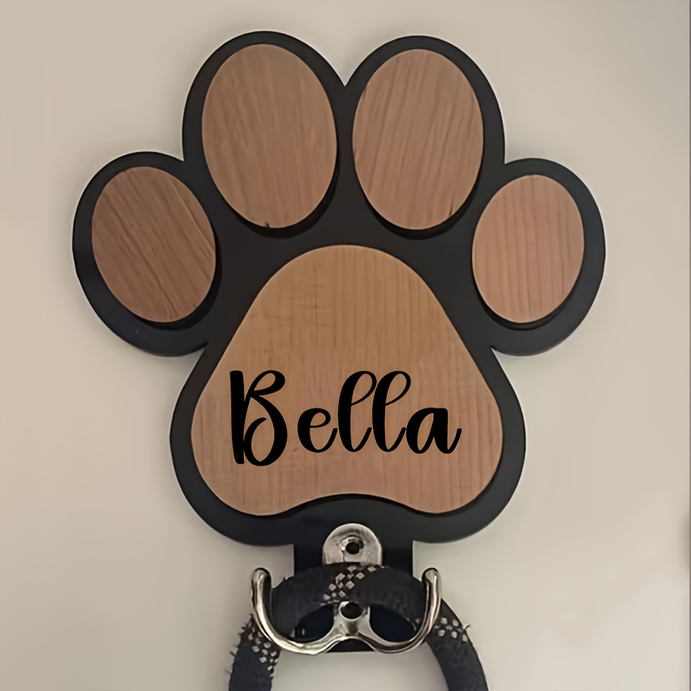 Personalized Dog Wall Hook | Paw Print - Custom Carved Name/Date/Text Suitable for Collar & Coat Hanger, Wood Pet Memorial Gift, Durable Hanging Hook for Coats, Collars, Keys - for Entryway,, Pet Store Display