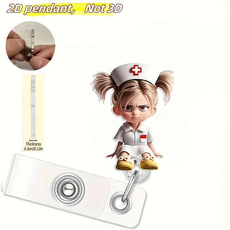 2d Acrylic Flat Sad Retractable Badge Clip, 2d Acrylic Durable Nylon Rope, Suitable For Office Nurses, Students, Doctors, Nurses, Lpn, Medical - Badge Opening, As Gift