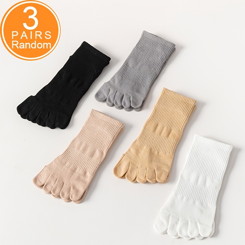 TEMU 3 Pairs Random Solid Color Women's Five-toe Socks, Breathable Mesh, Comfortable Short Socks. Thin Style For Spring And Summer, Suitable For