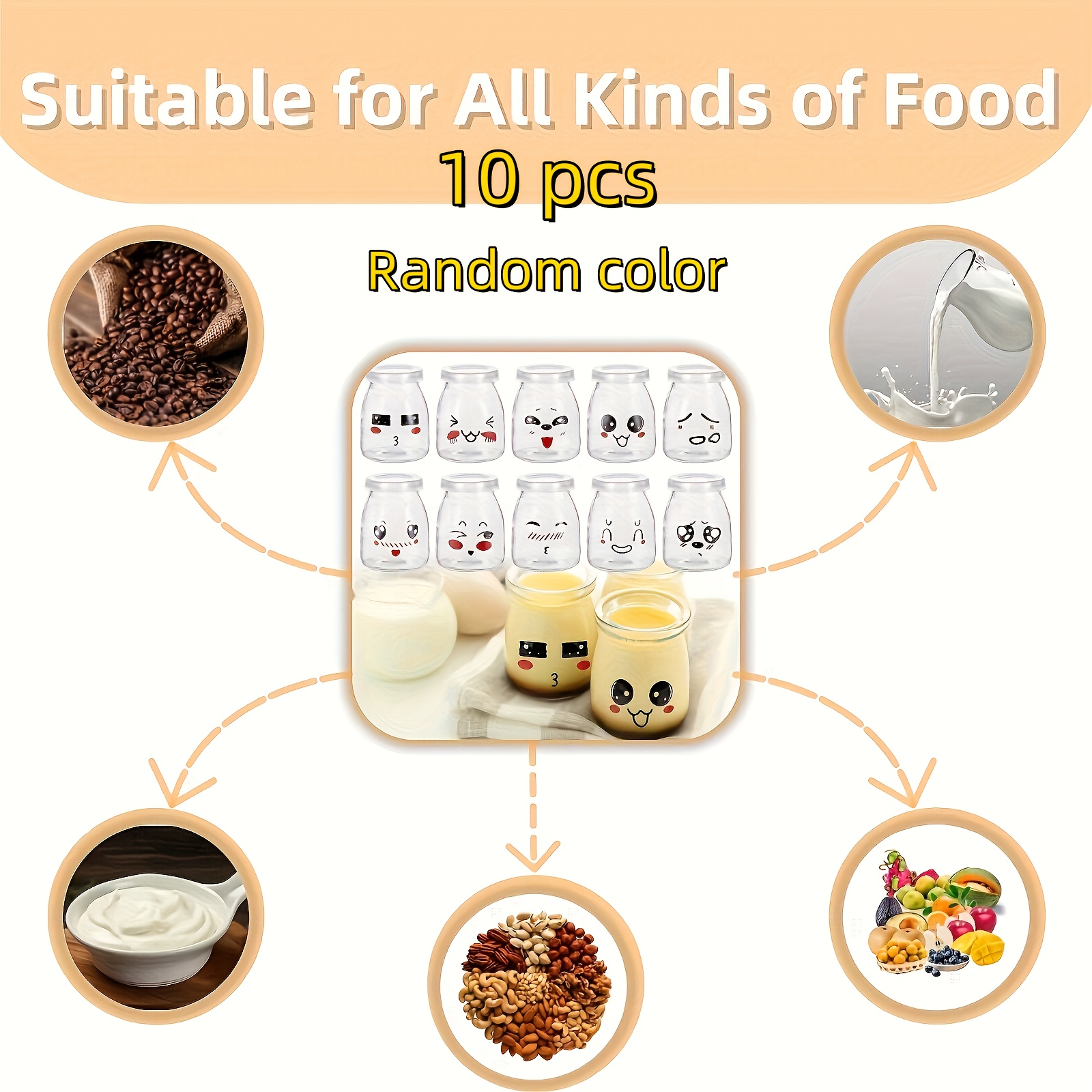 TEMU 10 Glass Yogurt Cups (with Sealed Lids) For Yogurt And Pudding, Cute And Compact, Suitable For Wedding And Christmas Decorations