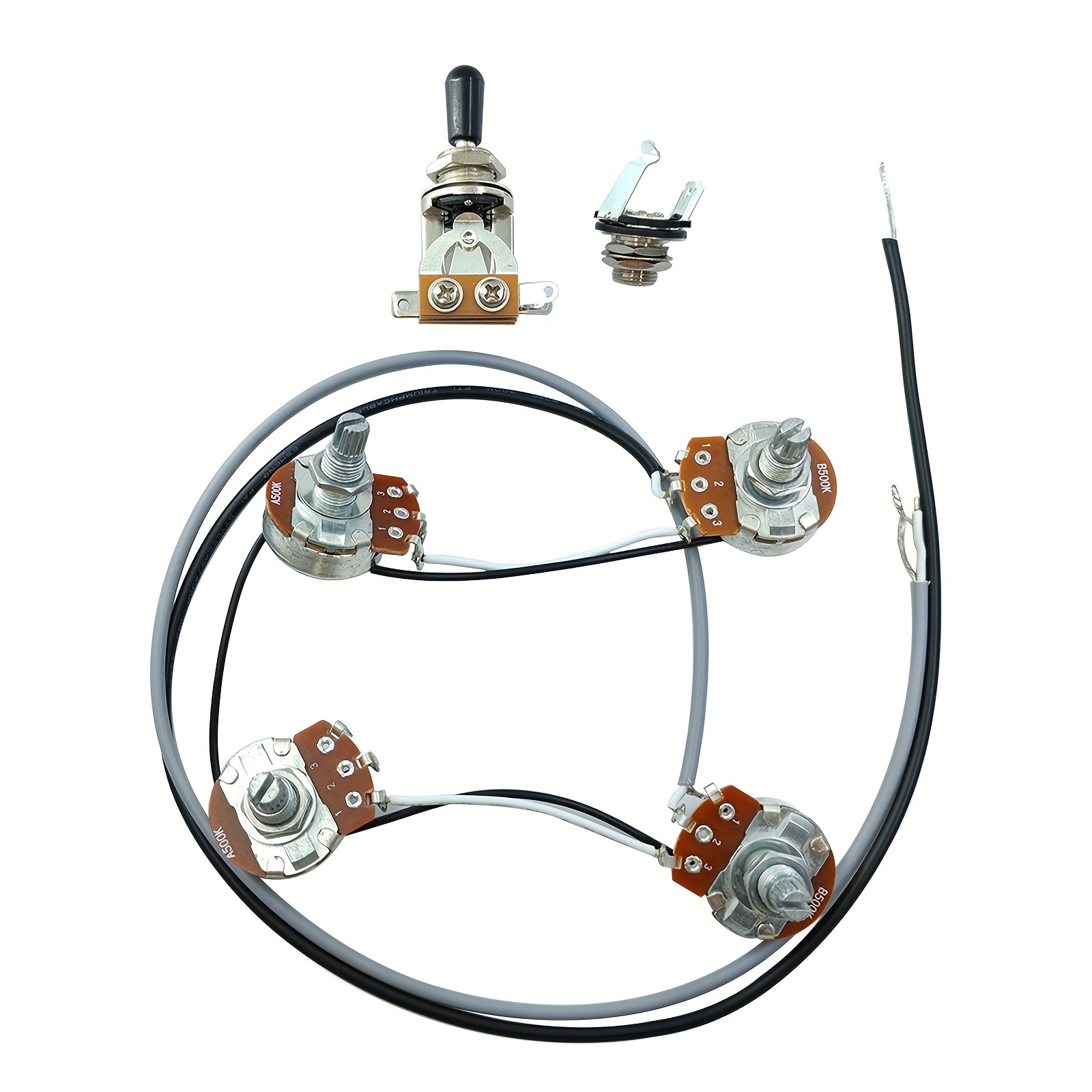 Guitar Pre-Connected Wire Harness LP Style Pre-Connected 2V2T with 500K Voltage Regulators and 3-Directional Pull Switches, Suitable for LP Les Paul