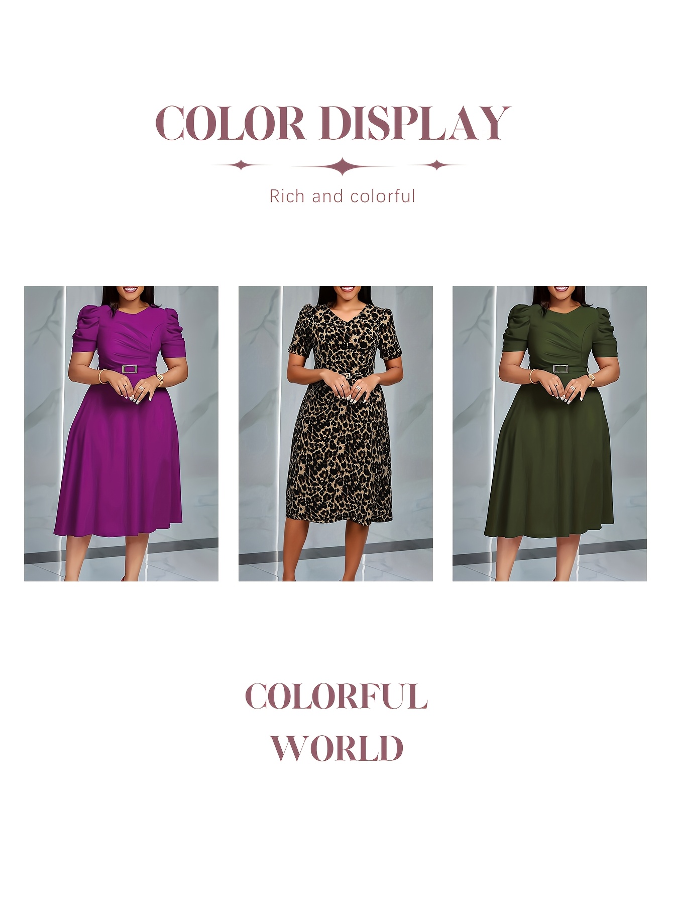 Elegant V-Neck Midi Dress with Ruffle Details | Solid Color Short Sleeve, Waist Belt, Flowing Skirt for Spring/Summer, Comfortable And Stylish Fit And Flare Silhouette