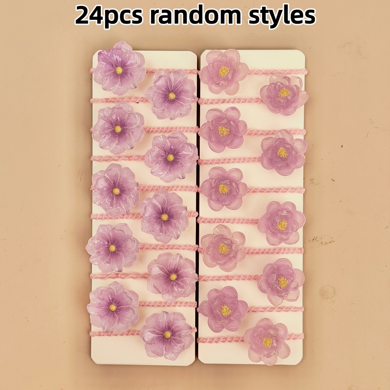 TEMU 24pcs Assorted Random Light Purple Translucent Floral High-elastic Hair Ties For Girls, Versatile Daily School Sports Party Hair Additions