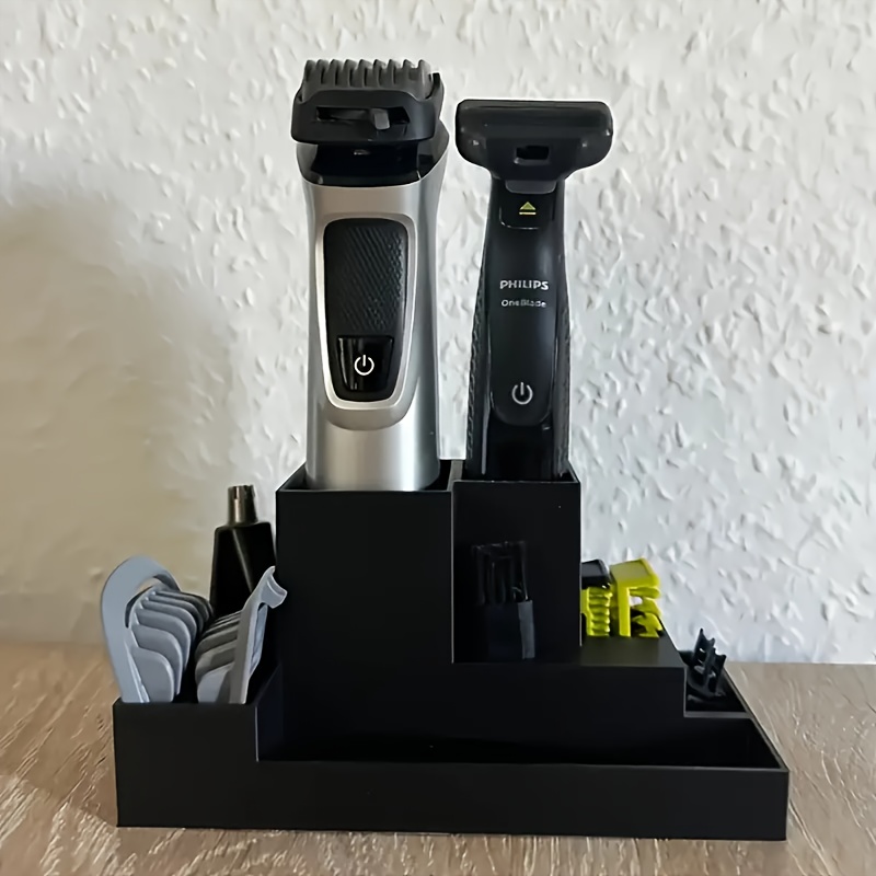 Shaver And Trimmer Storage Box - Compact Bathroom/desktop Organizer With Comb Slot, No , Durable Plastic, Portable , Space- Razor Holder, Stylish Multi-compartment Layered Storage With Shelf, Shelves