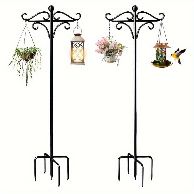 

Fashion Style 76/92-inch Adjustable Heavy Duty Metal Shepherd's Hooks - 1pc Outdoor Garden Hanging Stake For Bird Feeders, Planters, Lanterns, Wind Chimes With 5-prong Base And Wall Mount Capability