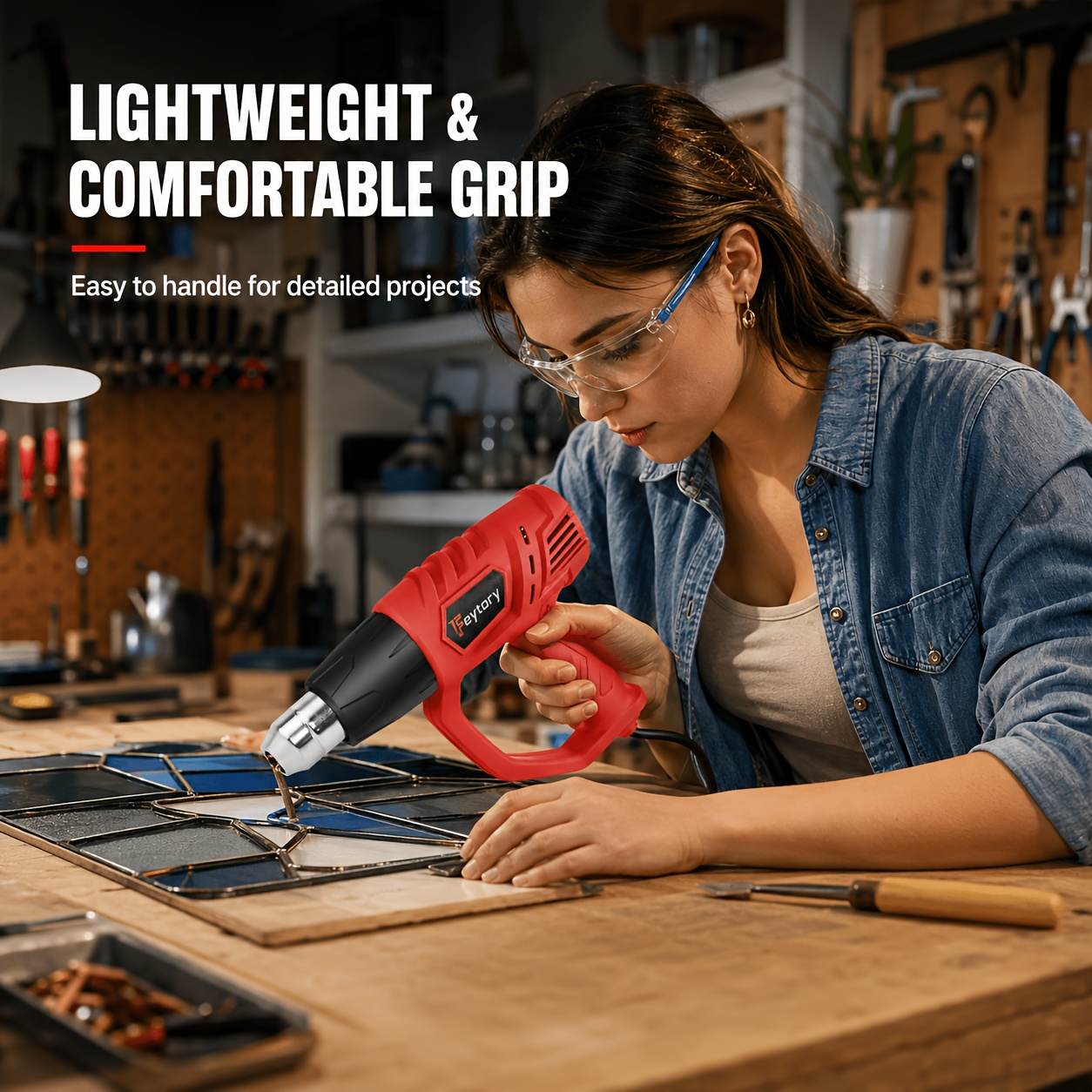 TEMU 1600w Heat Gun Featuring 2 Temperature Settings (300°c And 600°c), Protection, And Rapid 1.5-second Heating; Includes 4 Nozzles And Is Suitable