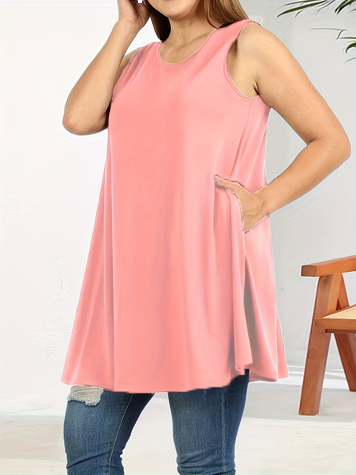 Women'S Plus Size Sleeveless Tank Top with Pockets - Casual, Comfortable, and Stylish Red Blend Vest for Casual Attire, PLUS SIZE