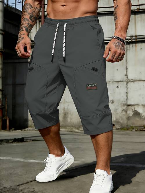 mens new style three quarter cargo shorts with adjustable drawstring waist multiple functional pockets casual and versatile lightweight and breathable mens summer capri pants the for and work