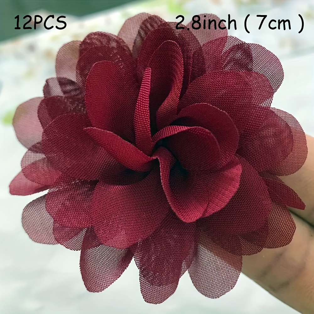 Image of 12pcs Random 2.8inch (7cm) Chiffon Flowers ( Clip) Fashion Hair Additions Wedding Decoration Flower For Headband Hairband Center Dress Sandal Hat Supplies