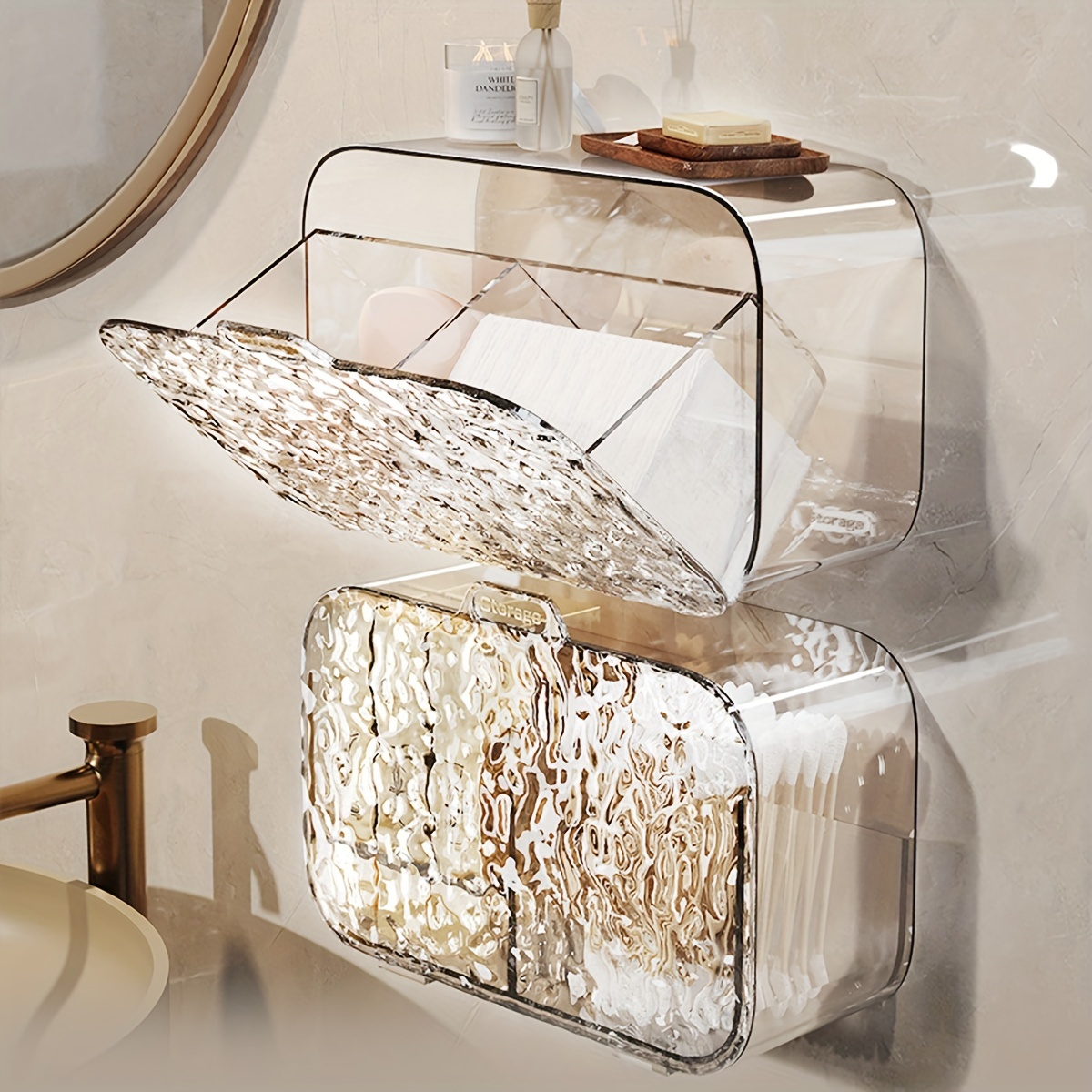 

New Bathroom Cotton Storage Box Wall Hanging Transparent Dust Separation Toilet Lipstick Rubber Band Arrangement Box Bathroom Cotton Swab Box