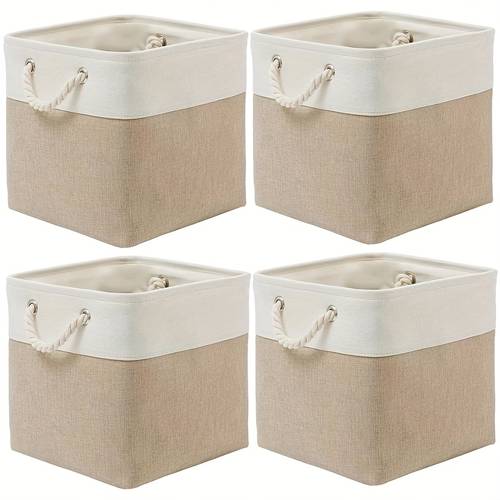 4pcs foldable cube storage boxes collapsible fabric organizer baskets with handles square design for clothes home office organization white gray clothes organizer storage under bed storage
