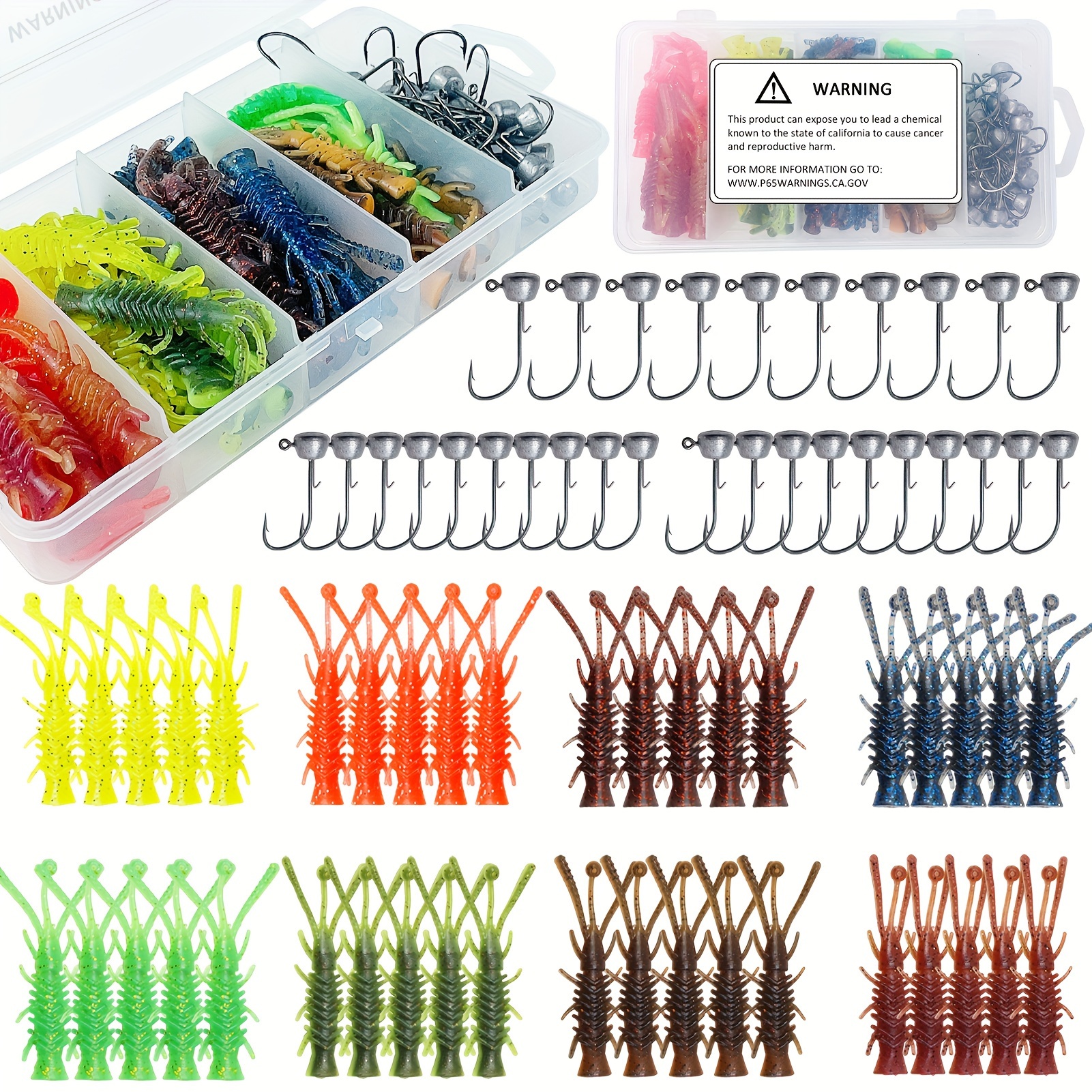 

71pcs Ned Rig Jig Heads With Hellgrammite Soft Plastic Fishing Lures Kit, Mushroom Head Ned Rig Super Realistic Soft Plastic Lures For Bass Trout Pike Walleye Crappie Saltwater Freshwater
