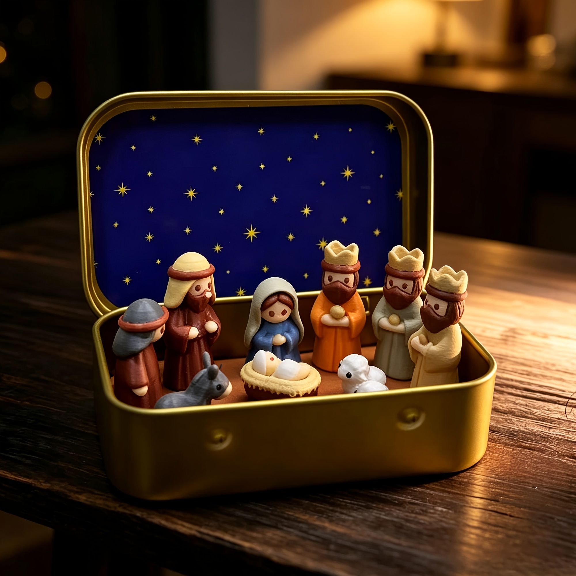 TEMU Collectible Statue, Mini Nativity , Includes Holy Family Statues (, Joseph), Sheep And Starry Stable - Durable Pvc And Resin Religious Christmas
