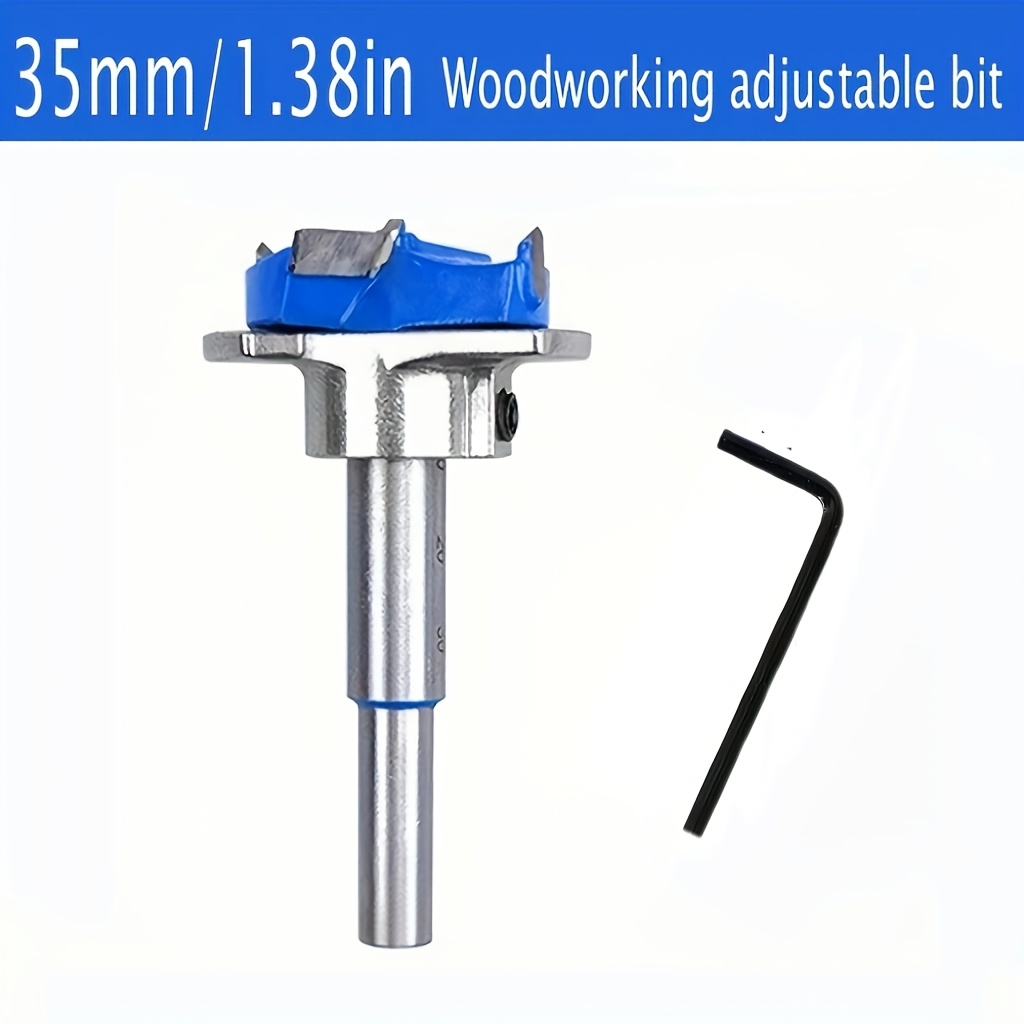TEMU 1pc 35mm Centering Drill Bit - Adjustable Blue Woodworking Hinge Hole Drill Bit For Woodworking, Center Bit