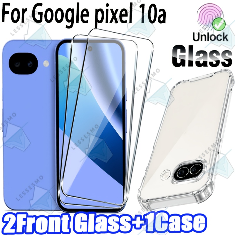TEMU Pour Google Pixel 10A, 2 protections d'écran trempées incassables et 1 coque de téléphone anti-chute avec , supportant le déverrouillage par