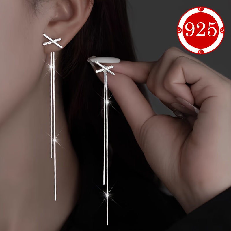 

Paire de Boucles d'Oreilles Élégantes en Argent 925 Hypoallergéniques à Pompons - à Croisées , Cadeau & Meilleures Amies, , , à -Tarnissage