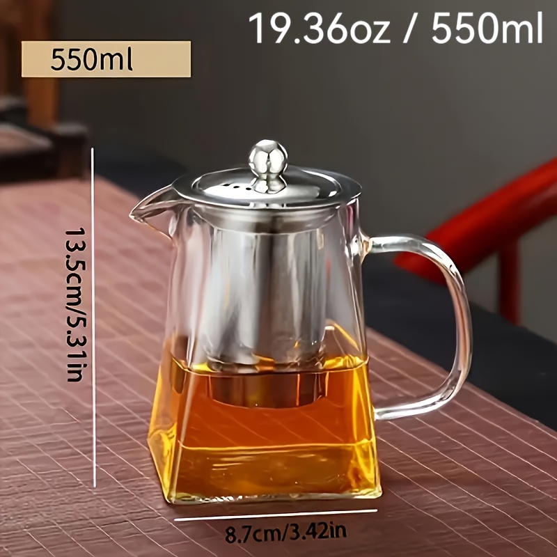 Image of 1pc 12.32oz/19.36oz/26.40oz/33.44oz Elegant Glass Teapot With -button Infuser - Perfect For Loose Leaf Tea, Ideal Gift For Tea Enthusiasts, Filter Tea, Home Use