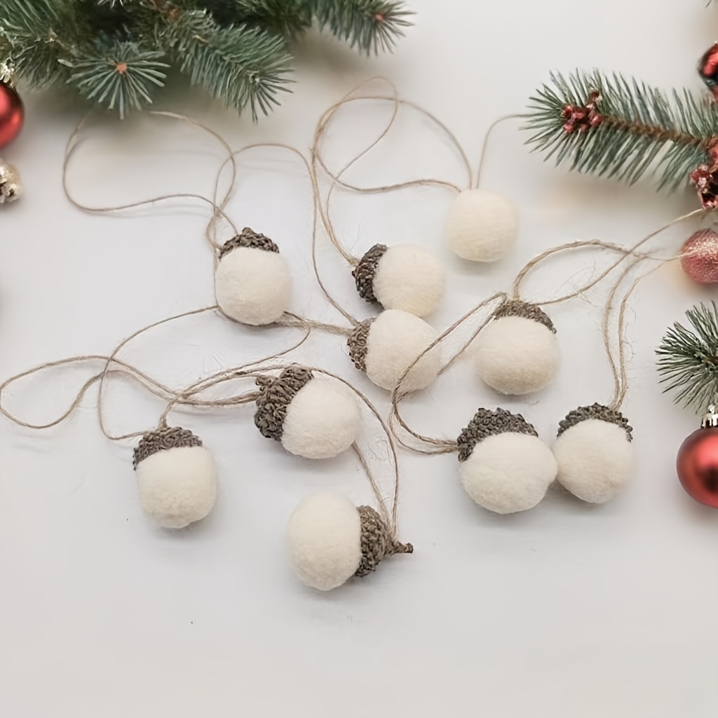 TEMU 10pcs Holiday Pendant Hanging Decorations Cream-colored Pom Pom Charms For Christmas Tree Ornaments